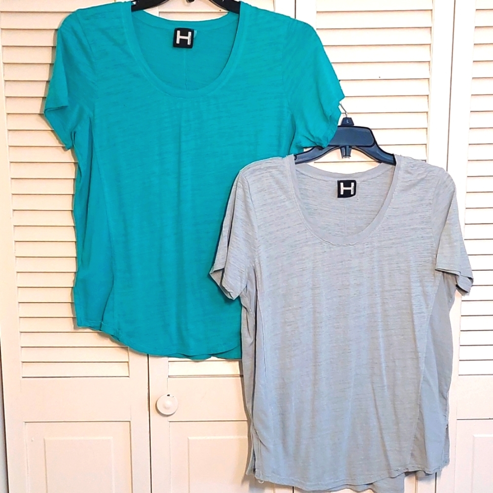 Lot of 2 H by Bordeaux (Nordstrom) Tees, Aqua and Gray, Size M
